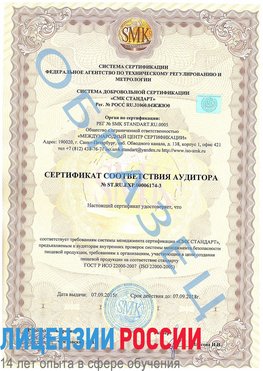 Образец сертификата соответствия аудитора №ST.RU.EXP.00006174-3 Пушкино Сертификат ISO 22000